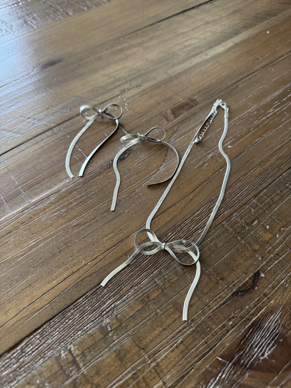 Delicate Bow Silver Necklace and Earrings Set